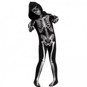 Wholesale Vivid Scary Halloween Cosplay Props Human Skull Skeleton Hooded Jumpsuit Hoodie Costumes for Kids