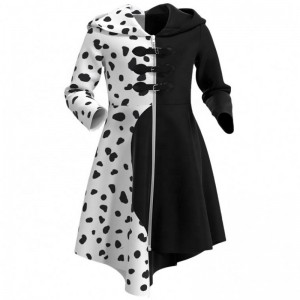 Deluxe Dress Up for Tweens Female Disguise Deville Cocktail Cosplay Party Black White Dalmatians Cruella Gown Coat for Halloween