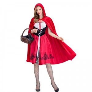 Women Little Red Riding Hood Costume Party Dress with Cape