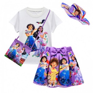 Baige 4Pcs Children Clothes Kid Short Sleeve T Shirt + Print Shorts Encanto Girls Clothing Sets