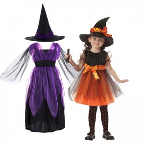 Halloween Party Costume Girl 2-15Years Bat Purple Wicked Witch Fancy Dress HCVM-005