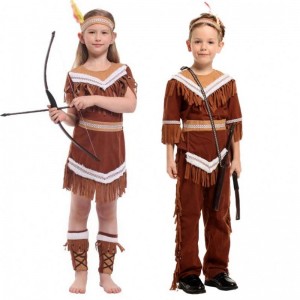 2022 Kids Indian Princess Huntress Children Brown Fringed Boy Girls Indian Costume