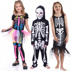 Halloween Fearsome Dress Up Skeleton Girl Boy Kids Bones Costume HCVM-002