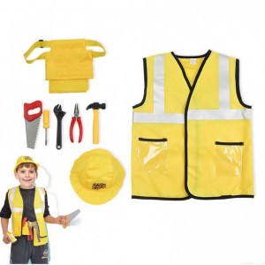 Kid Builder Career Dress Up Clothes Boys Construction Worker Costume With Tool Belt Vest Hat HCBC-002