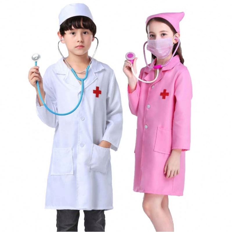 Kids Doctor Nurse Uniform Cosplay Boy Girl White Pink Kids Nurse Costume HCBC-011