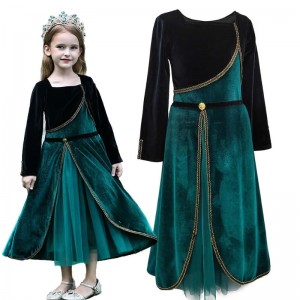 Elegant Anna Dress For Girls Long Sleeve Velvet Kids Halloween Party Costumes Princess Fancy Cosplay Clothes