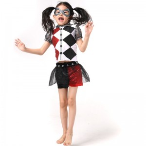 Latest Funny Girl Harley Quinn Girls Halloween Costume With Mask For Children's Party