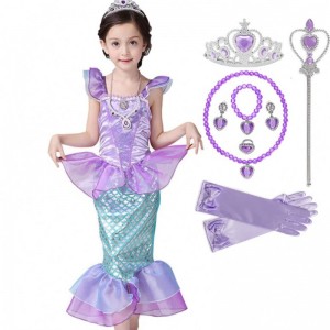 Girl Princess Little Mermaid Dress Kids Cosplay Fancy Costume Children Carnival Birthday Party Clothes Summer Dress Up