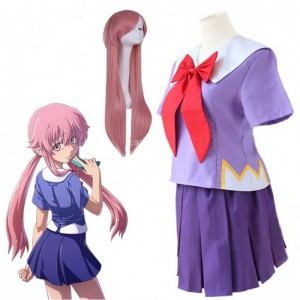 Anime 2nd Mirai Gasai Yuno Lolita Sailor Cosplay Costume Loli Bow Short Skirt Wig Length 80cm For Women