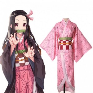 Adult Kids Anime Demon Slayer Kimetsu no Yaiba Tanjirou Kamado Nezuko Zenitsu Shinobu Cosplay Women Kimono Cosplay Costume Wig