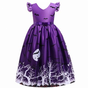 Kids Girls Casual Dress Bat Printed Halloween Costume Fancy Dress Outfits