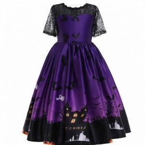 2022 Children's Bat Ghost Cartoon Print Dress Halloween Costume for Kids