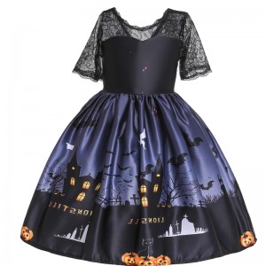 Halloween Princess Dress Lace Tube Top Dress Ghost Print Children's Dress