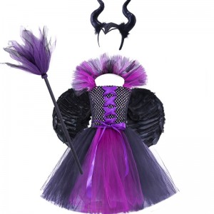 Amazon Hot Selling Children's Halloween Dress Girls Tutu Dress Witch Dress Headband