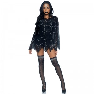 SHEER RHINESTONE SPIDERWEB PONCHO